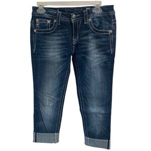 Miss Me‎ Signature Skinny Capri Blue Women's Embellished Med Wash Jeans Size 28